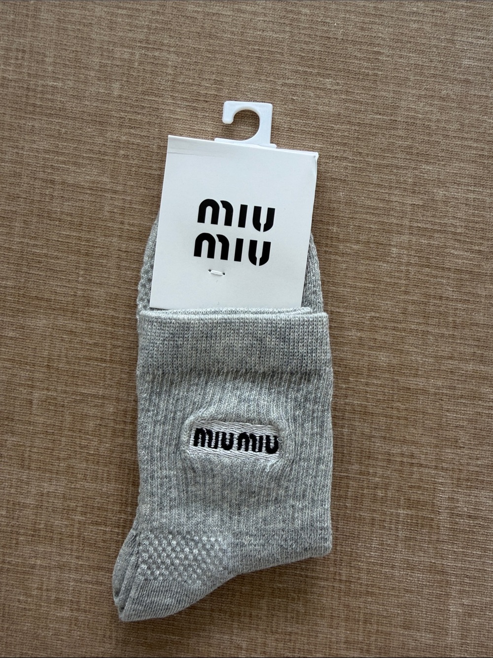 Miu Miu Light Grey Logo Crew Socks